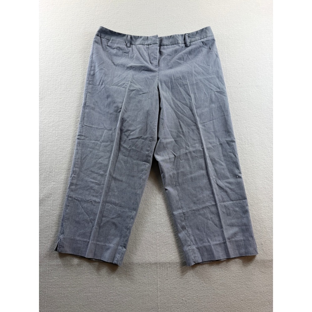 Pantology Crop Pants Women 14 Blue Pinstripe Stretch Trousers 35x23